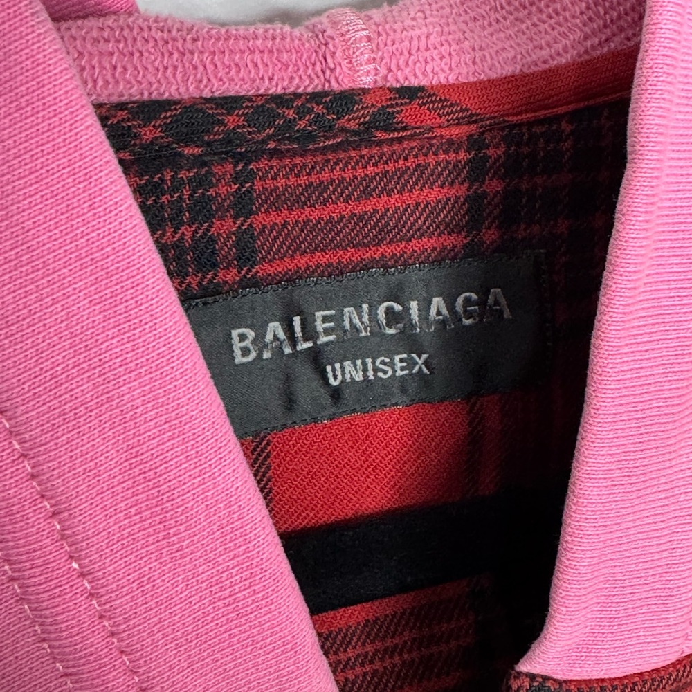 Balenciaga Faded Buffalo Check Flannel Red Black Pink Men’s Size 1/S - Picture 4 of 10